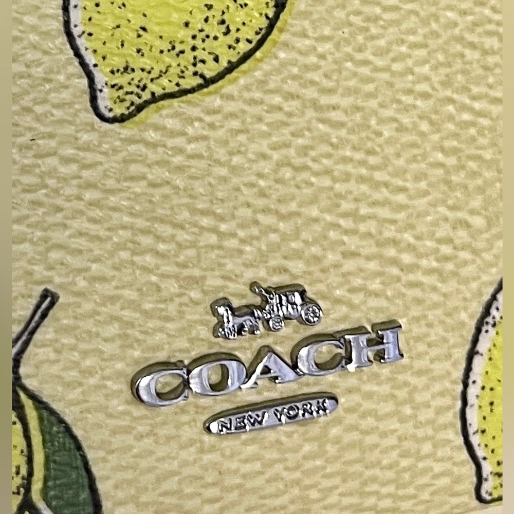 Coach NWT Card Holder/Keychain Zip Top, Coated Canvas/Leather Trim Lemon Print - Picture 7 of 11